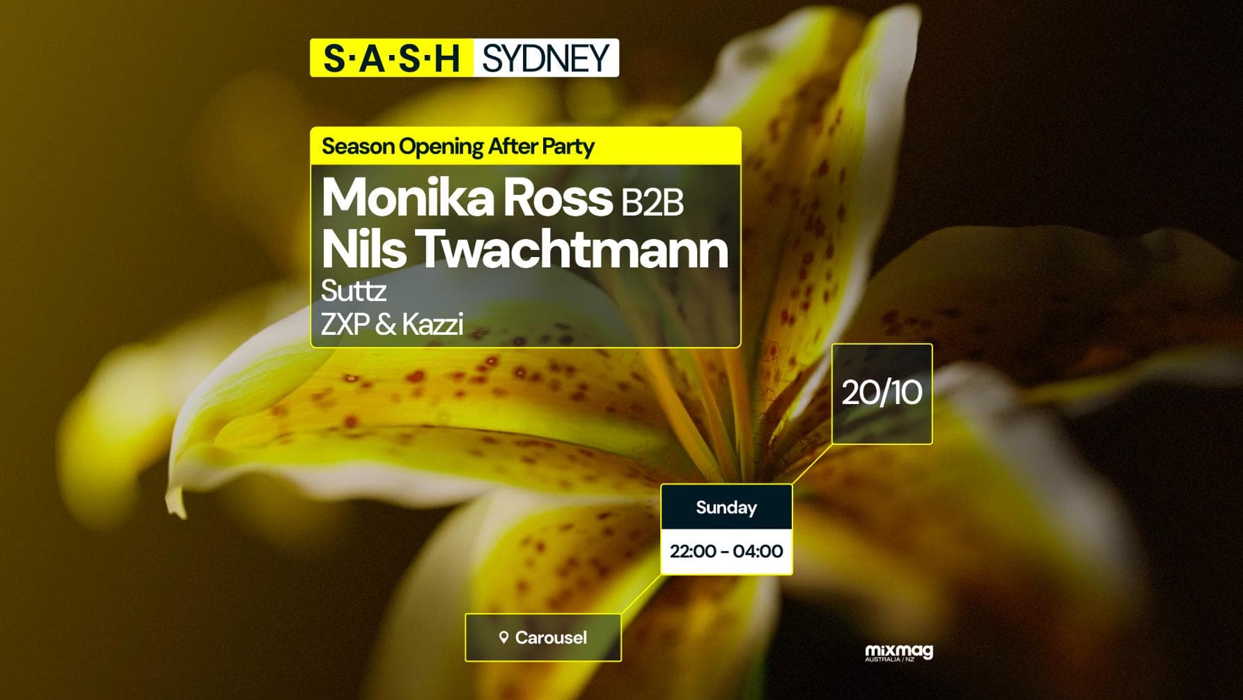 ★ S.A.S.H Sydney ★ Season Opening After Party ★ Monika Ross B2B Nils Twachtmann ★ Sunday October 20th ★