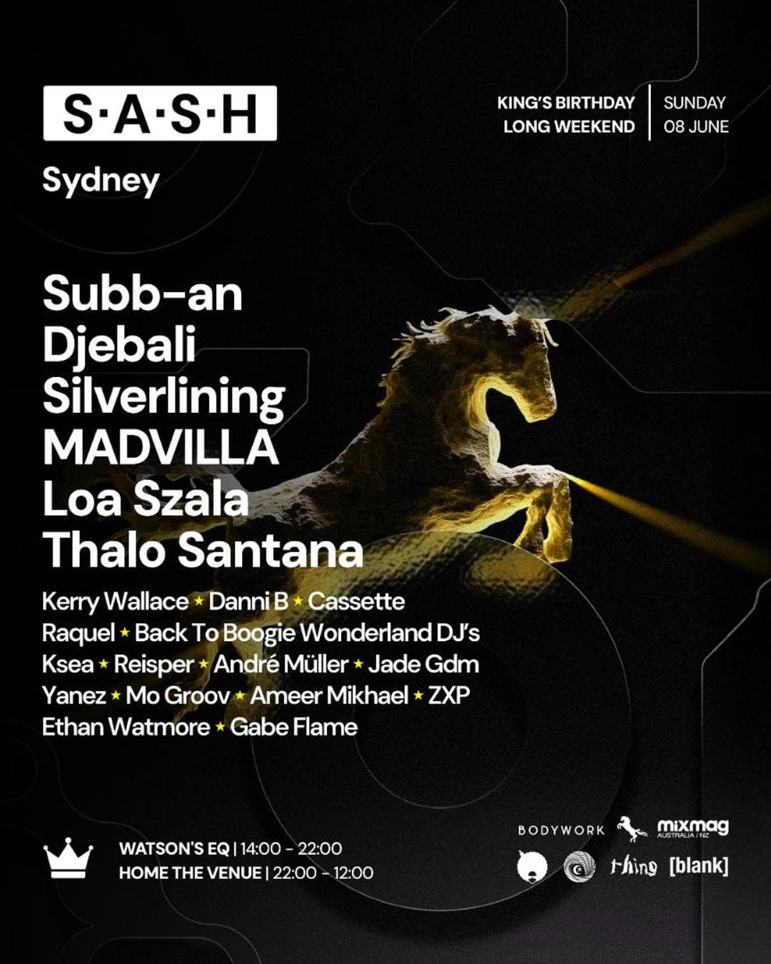 ★ S.A.S.H Sydney ★ June Long Weekend ★ Sunday 8th June ★