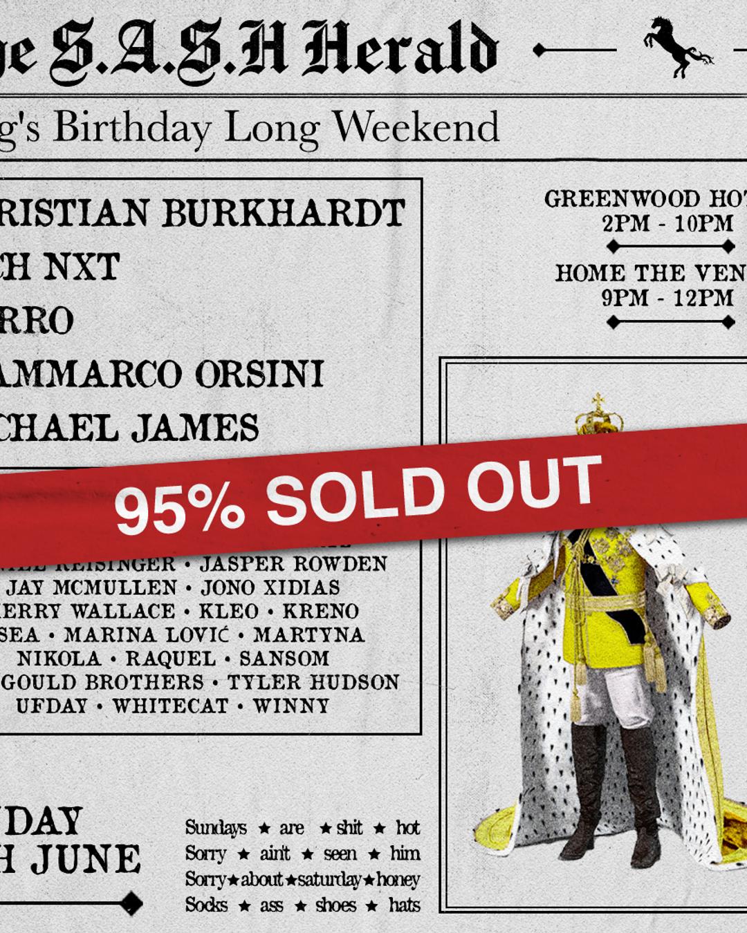 ★ S.A.S.H By Day & Night ★ King’s Birthday Long Weekend ★ Sunday 11th June ★