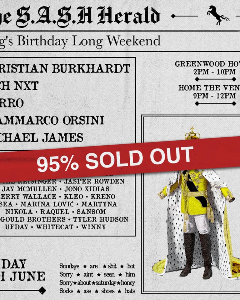 S.A.S.H By Day & Night King’s Birthday Long Weekend Sunday 11th June