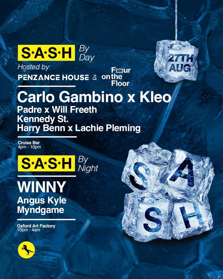 S.A.S.H By Day & Night Penzance House x Four On The Floor ft Carlo Gambino & Kleo WINNY Sunday 27th August