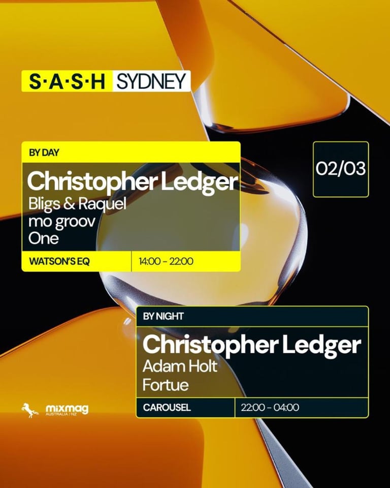 S.A.S.H By Day & Night Christopher Ledger Sunday March 2nd