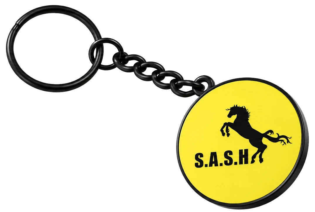 Yellow S.A.S.H membership keyring with black chain and split ring
